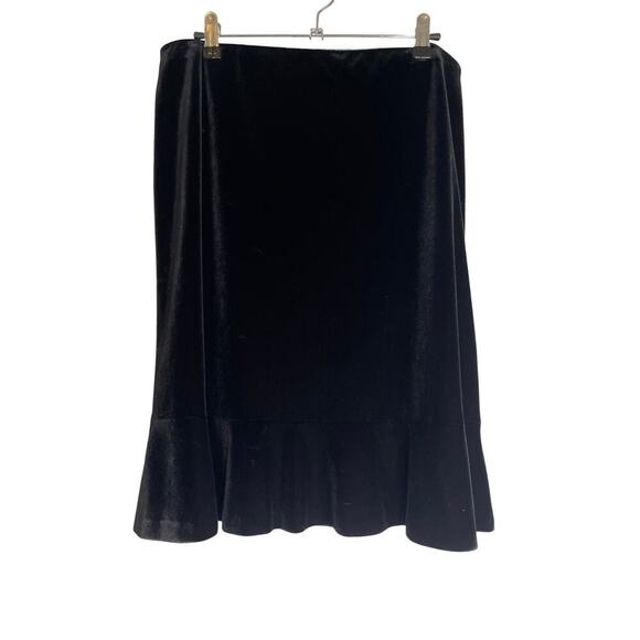 Vintage Alex Evenings Black Velvet Flare Hem Midi Skirt Women's Size Large - Picture 3 of 5